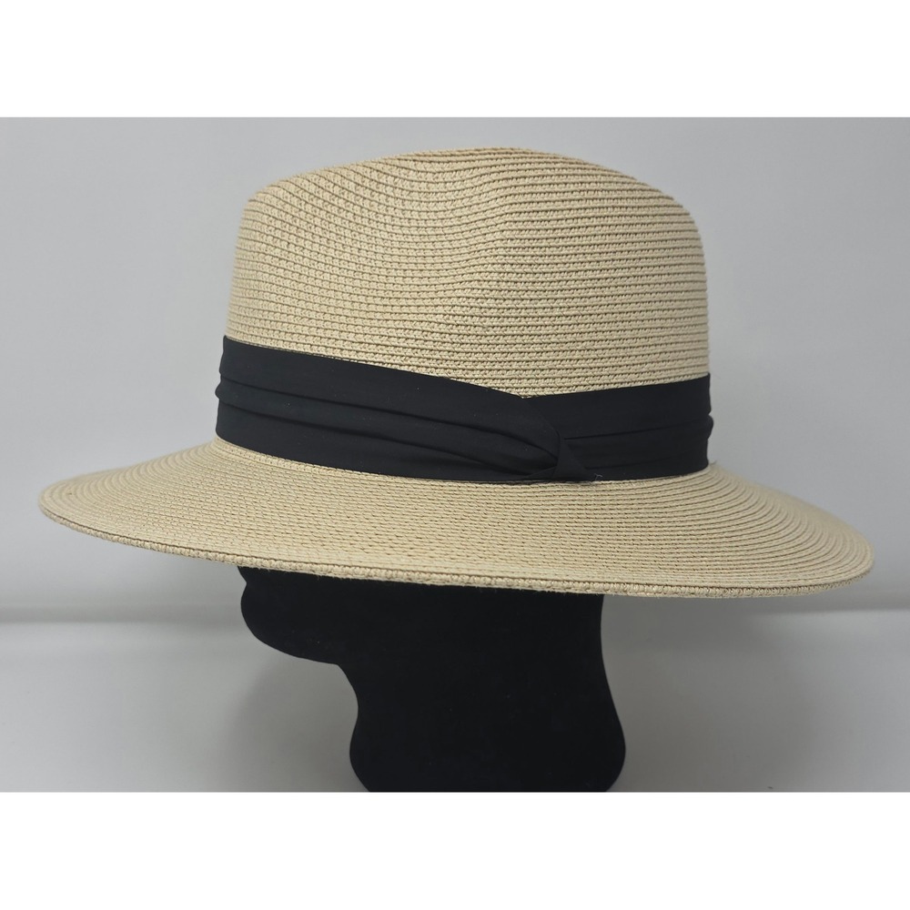FURTALK Paper‎ Straw Fedora Black Band Wide Brim Sun Panama Hat Size L